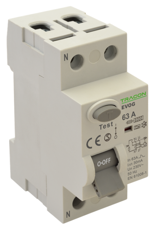 Wyłącznik różnicowo-prądowy, 2-polowy 80A, 30mA, 6kA, A EVOG2P8003 Tracon Electric
