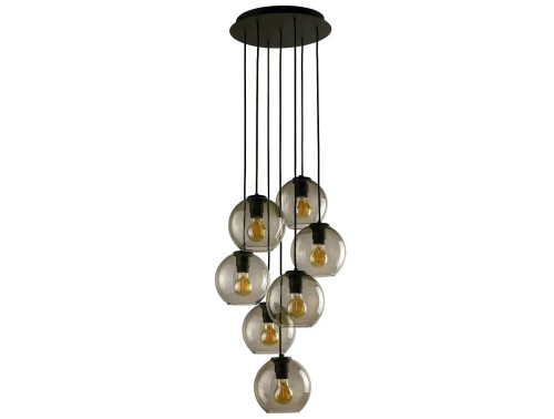 Lampa sufitowa wisząca Industrialna Loft VETRO VII zwis 9131 NOWODVORSKI Lighting E27 x7 nowoczesna oświetleniowa żyrandol szklana przyciemniana dymiona kula metal czarna przezroczysta szkło dymione Inspiracje Premium