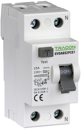 Wyłącznik różnicowoprądowy, 2-polowy 100A, 300mA, 10kA, A/S EVOAGS2P1003 Tracon Electric
