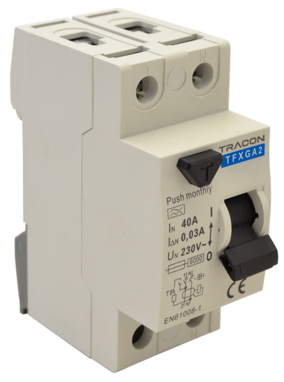 Wyłącznik różnicowo-prądowy, 2-polowy G/A 40A, 30mA, 10kA, G/A (ÖVE E 8601) TFXGA2-40030 Tracon Electric