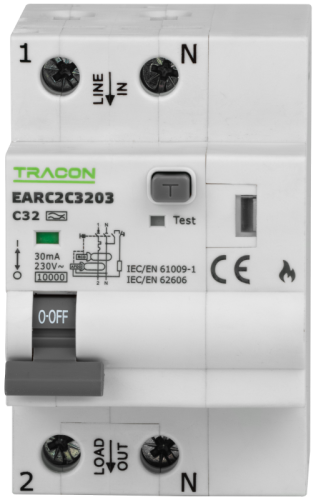 Detektor zwarć łukowych z wył. różnicowym i nadprądowym B20A, 30 mA, 6kA, A EARC2B2003 Tracon Electric