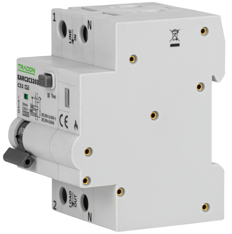 Detektor zwarć łukowych z wył. różnicowym i nadprądowym C16A, 30 mA, 6kA, A EARC2C1603 Tracon Electric