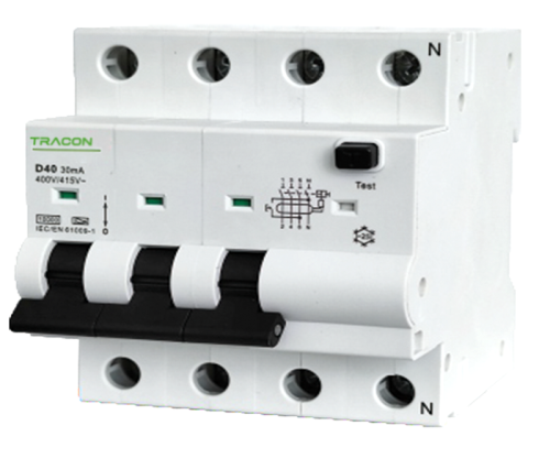 Wyłącznik różnicowoprądowy z czł. nadprąd., B, 4P, 5-mod. B6A, 30 mA, 6kA, B EVOBKM4B603 Tracon Electric