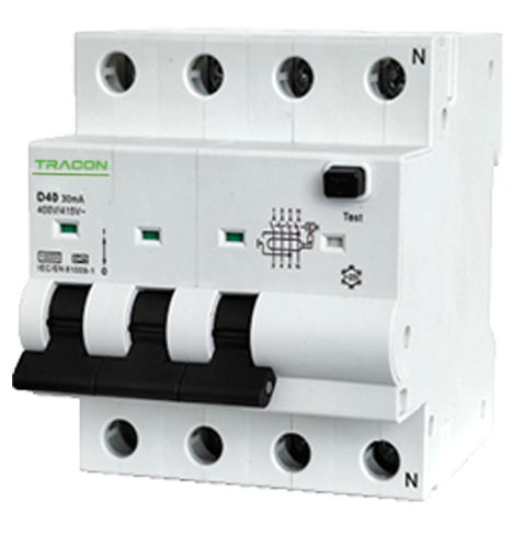 Wyłącznik różnicowoprądowy z czł. nadprąd., D, 4P, 4-mod. D32A, 100 mA, 10kA, A EVOKMA4D321 Tracon Electric