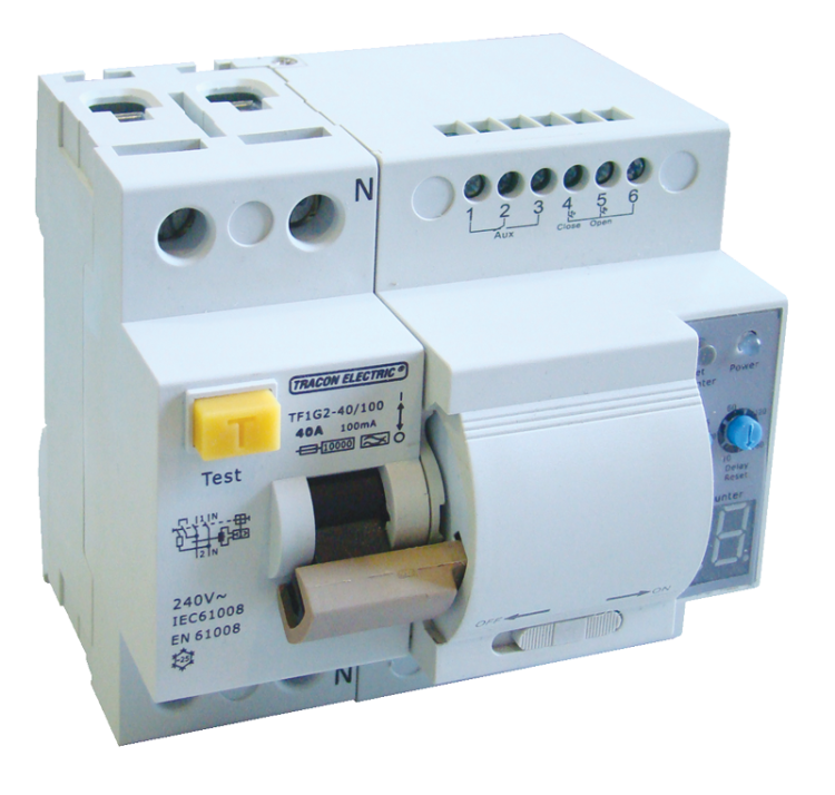 Wyłącznik różnicowo-prądowy z automatyką załączającą, 2-pol 80A, 100mA, 10kA, A / AC TFIG2-80100 Tracon Electric