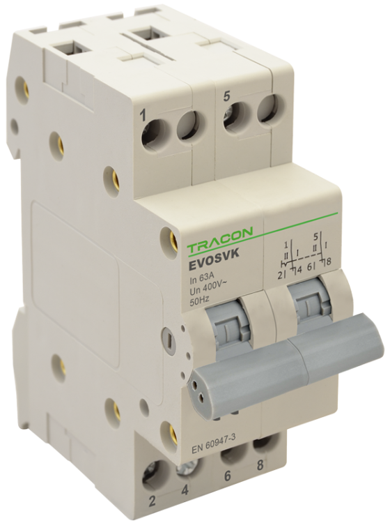 Przełącznik wyboru zasilania na szynę 2P, 63A SVK2-63 Tracon Electric