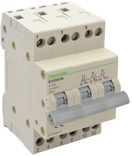 Przełącznik wyboru zasilania na szynę 3P, 16A SVK3-16 Tracon Electric