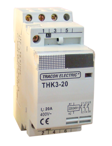 Stycznik instalacyjny 230V, 50Hz, 2P, 2×NO, 40/15A, 8,4/2,4kW, 24V AC THK2-40-24 Tracon Electric