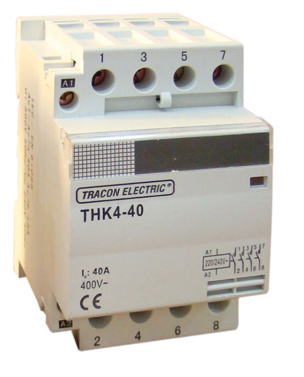 Stycznik instalacyjny 230/400V, 50Hz, 4P, 4×NO, 63/25A, 13/3,8kW, 24V AC THK4-63-24 Tracon Electric