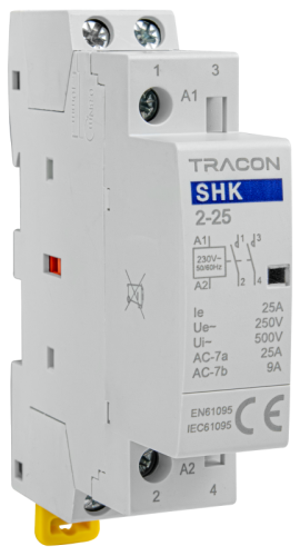 Stycznik instalacyjny 230V AC, 50Hz, 1 Mod, 2×NO AC1/AC7a, 25A SHK2-25 Tracon Electric