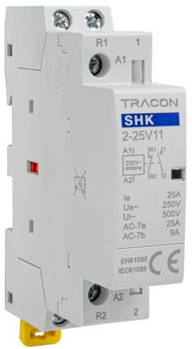 Stycznik instalacyjny 230V AC, 50Hz, 1 Mod, 1×NO+1×NC, AC1/AC7a 25A SHK2-25V11 Tracon Electric
