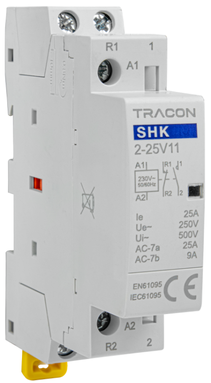 Stycznik instalacyjny 230V AC, 50Hz, 1 Mod, 1×NO+1×NC, AC1/AC7a 25A SHK2-25V11 Tracon Electric
