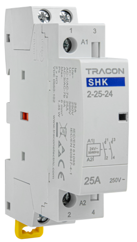 Stycznik instalacyjny 24V AC, 50Hz, 1 Mod, 2×NO, AC1/AC7a, 25A SHK2-25-24 Tracon Electric
