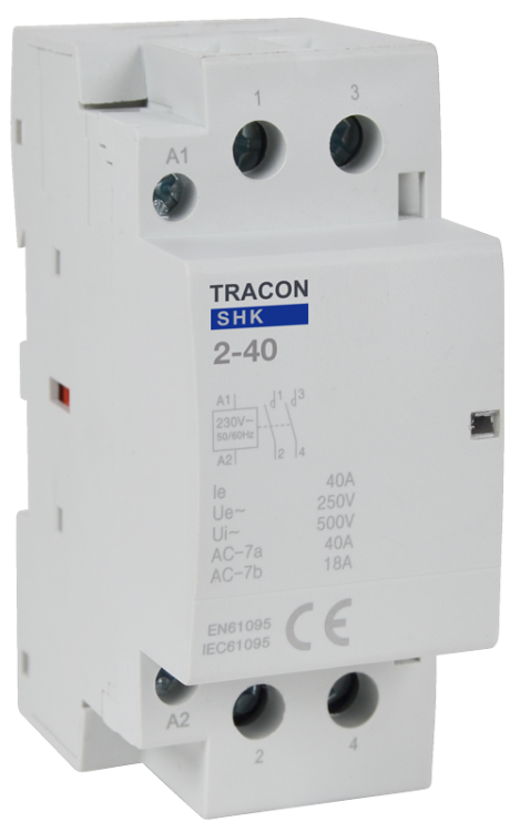 Stycznik instalacyjny 230V AC, 50Hz, 2 Mod, 2×NO, AC1/AC7a, 40A SHK2-40 Tracon Electric