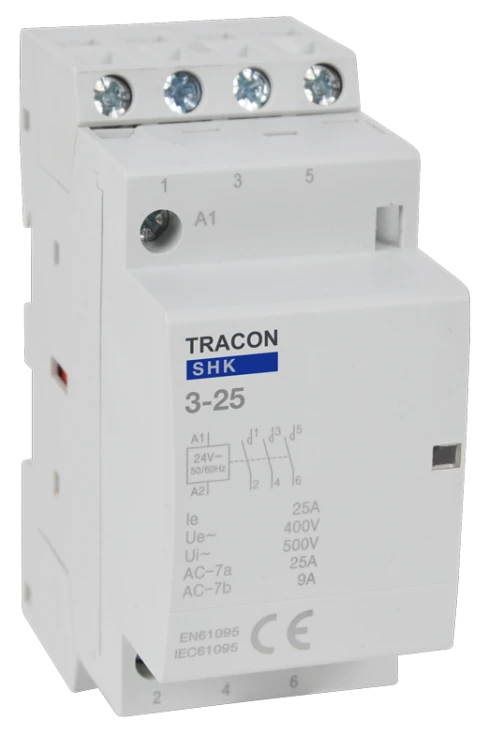Stycznik instalacyjny 230V AC, 50Hz, 2 Mod, 3×NO, AC1/AC7a, 25A SHK3-25 Tracon Electric