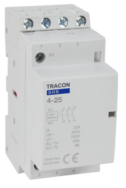 Stycznik instalacyjny 230V AC, 50Hz, 2 Mod, 4×NO, AC1/AC7a, 25A SHK4-25 Tracon Electric