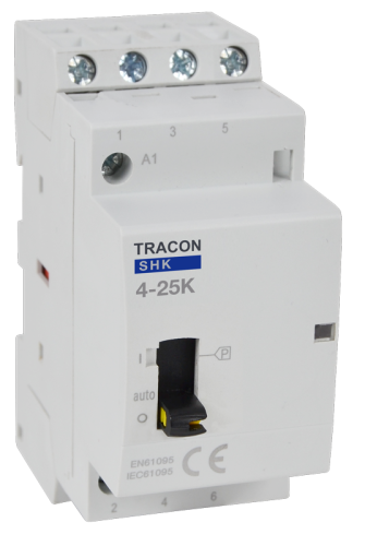 Stycznik instalacyjny 230V AC, 50Hz, 2 Mod, 4×NO, AC1/AC7a, 25A SHK4-25K Tracon Electric