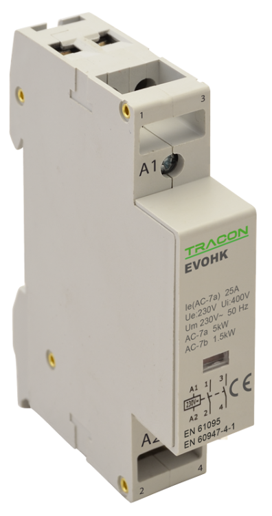 Stycznik instalacyjny 24V, 50Hz, 1 Mod, 2×NO, AC1/AC7a, 25A, EVOHK2-25-24 Tracon Electric