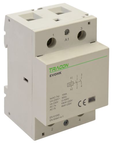 Stycznik instalacyjny 230V, 50Hz, 3 Mod, 2×NO, AC1/AC7a, 100A, EVOHK2-100 Tracon Electric