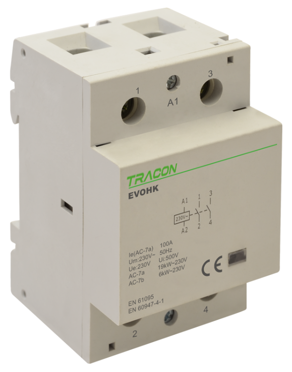 Stycznik instalacyjny 230V, 50Hz, 3 Mod, 2×NO, AC1/AC7a, 100A, EVOHK2-100 Tracon Electric