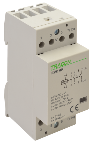 Stycznik instalacyjny 230V, 50Hz, 2 Mod, 4×NO, AC1/AC7a, 25A, EVOHK4-25 Tracon Electric