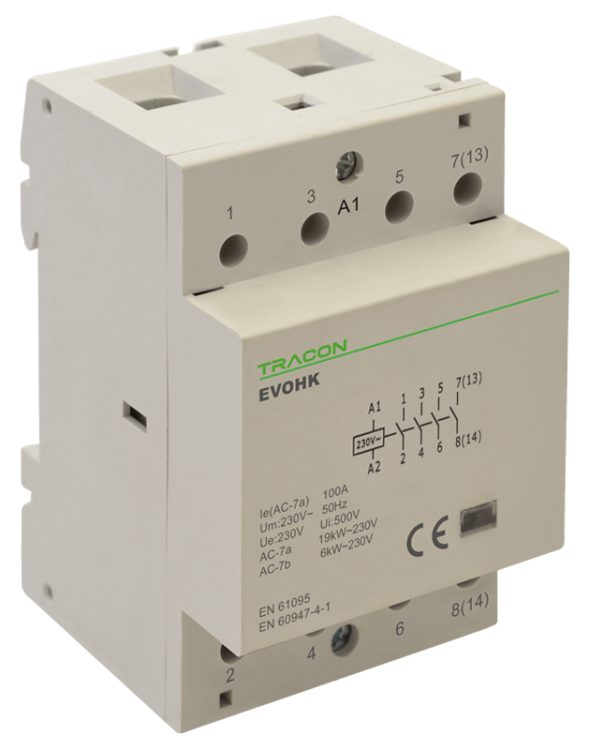 Stycznik instalacyjny 230V, 50Hz, 3 Mod, 4×NO, AC1/AC7a, 40A, EVOHK4-40 Tracon Electric
