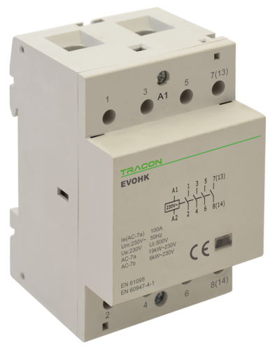 Stycznik instalacyjny 230V, 50Hz, 3 Mod, 4×NO, AC1/AC7a, 63A, EVOHK4-63 Tracon Electric