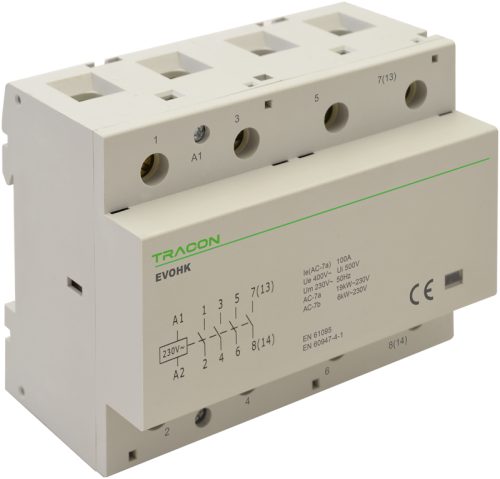 Stycznik instalacyjny 230V, 50Hz, 4 Mod, 4×NO, AC1/AC7a, 100A, EVOHK4-100 Tracon Electric