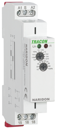 Przekaźnik modułowy z opóźnieniem załączenia, jednofunkcyjny AC/DC 12-240V, 0,1s-10d, 16A/AC1, 250VAC/24VDC NARIDON Tracon Electric