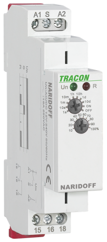 Przekaźnik modułowy z opóźnieniem wyłączenia, jednofunkcyjny AC/DC 12-240V, 0,1s-10d, 16A/AC1, 250VAC/24VDC NARIDOFF Tracon Electric