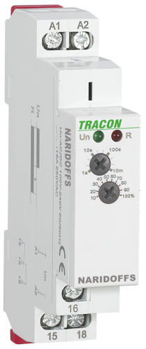 Przekaźnik modułowy z opóźnieniem wyłączenia, napięciowy AC/DC 12-240V, 0,1s-10m, 16A/AC1, 250VAC/24VDC NARIDOFFS Tracon Electric