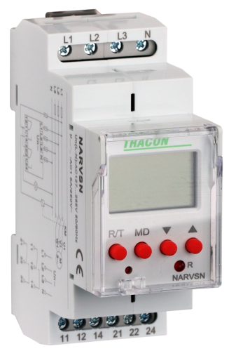 Trójfazowy przekaźnik napięciowy z wyświetlaczem AC 230V L-N, U>,< 70-400V, 2CO 8AVAC (AC1) NARVSN Tracon Electric