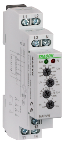 Trójfazowy przekaźnik napięciowy AC 230V L-N, U>,< ,= +/-2-20%, t=0,1-10s, Asymm 8% NARVN Tracon Electric