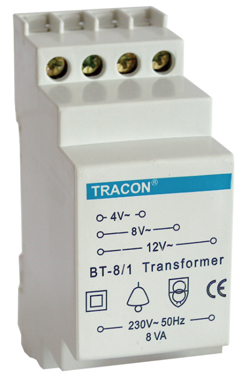 Transformator dzwonkowy 230V / 4-8-12V AC, max.8 VA BT-8/1 Tracon Electric