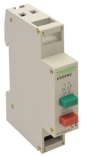 Przycisk modułowy 230V, 50Hz, 1NO, 1NC, Ith:16A, AC-14, Ie:6A EVOPB2 Tracon Electric