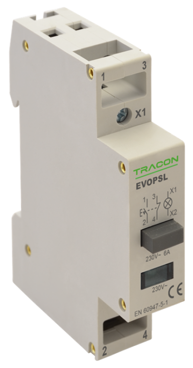 Przełącznik modułowy z sygnalizacją 230V, 50Hz, 1NO+1NC, LED, Ith:16A, AC-14, Ie:6A EVOPSL Tracon Electric