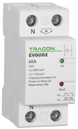 Przekaźnik napięciowy AC230V,2P,40AU>:265V,U<:175V, Uon:2s, Trip:1s, Res:30s EVOUO2 Tracon Electric
