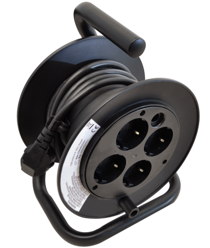 Przedłużacz bębnowy mini, schuko 4×SCHUKO, 15m, 250V AC, 13A, 3×1,5mm2, H05VV-F, IP20 KD-4/15-B Tracon Electric