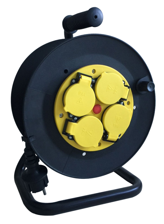 Przedłużacz schuko na bębnie 4×SCHUKO, 25m, 250V AC, 16A, 3×1,5mm2, H07RN-F, IP44 KD-9/25-B Tracon Electric