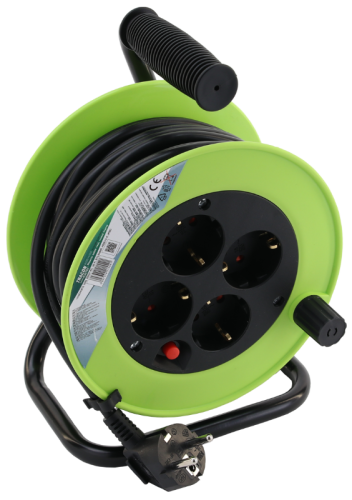 Przedłużacz bębnowy z ramą metalową 4×SCHUKO, 10m, 250V AC, 16 A, 3×1,5mm2, H05VV-F, IP20 KDZ-4/10 Tracon Electric