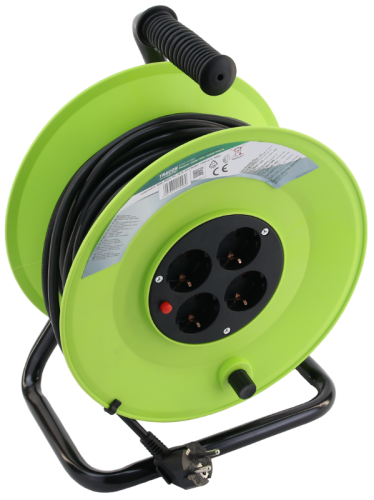 Przedłużacz bębnowy z ramą metalową 4×SCHUKO, 30m, 250V AC, 16 A, 3×1,5mm2, H05VV-F, IP20 KDZ-4/30 Tracon Electric