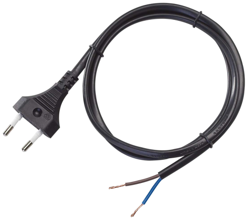 Przewód zasilający z wtyczką 2×0,75mm2, 2m, 2,5A, 250VAC, H05VVH 2-F, 600W DVKE2X0.75 Tracon Electric