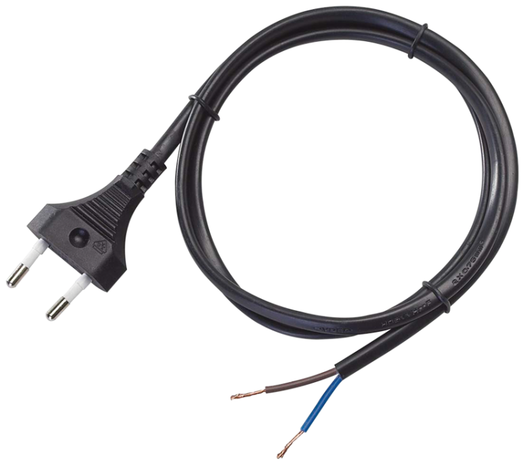 Przewód zasilający z wtyczką 2×1,0mm2, 2m, 2,5A, 250VAC, H05VVH2-F, 600W DVKE2X1.0 Tracon Electric