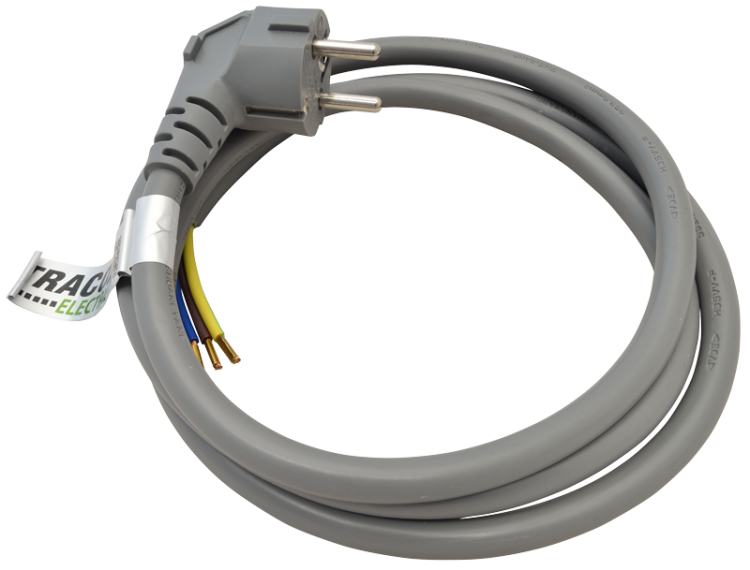 Przewód zasilający z wtyczką 3x2.5mm2, 1,5m, 16A,250VAC,H05VV-F,3680W(DUAL Schuko/French) DVK3X2,5-1,5 Tracon Electric