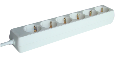 Przedłużacz wielogniazdowy schuko, biały 6×SCHUKO, 3m, max.16A, 250VAC, 3680W, 3x1,5mm2, H05VV-F H6-3M Tracon Electric