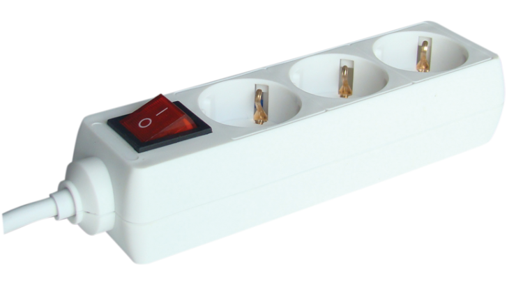 Przedłużacz wielogniazdowy z wyłącznikiem, schuko, biały 3×SCHUKO, 5m, max.16A, 250VAC, 3680W, 3x1,5mm2, H05VV-F HK3-5M Tracon Electric