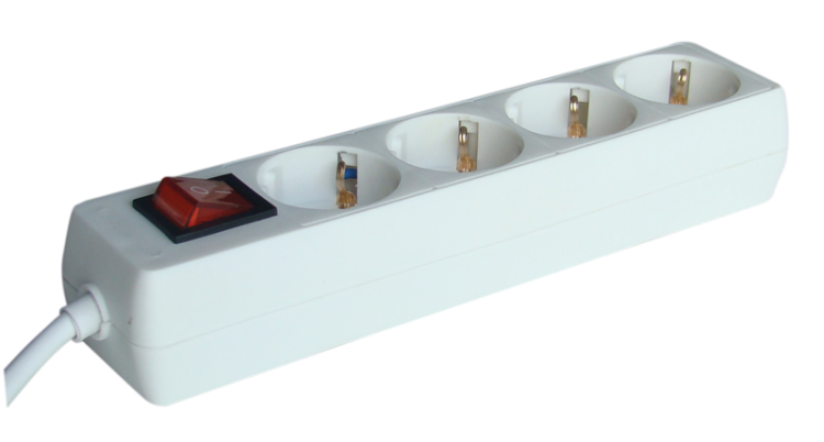 Przedłużacz wielogniazdowy z wyłącznikiem, schuko, biały 4×SCHUKO, 1,5m, max.16A, 250VAC, 3680W, 3x1,0mm2, H05VV-F HK4 Tracon Electric