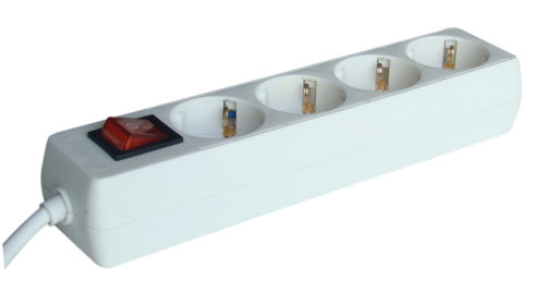 Przedłużacz wielogniazdowy z wyłącznikiem, schuko, biały 4×SCHUKO, 5m, max.16A, 250VAC, 3680W, 3x1,5mm2, H05VV-F HK4-5M Tracon Electric
