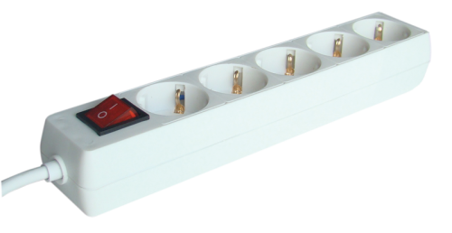 Przedłużacz wielogniazdowy z wyłącznikiem, schuko, biały 5×SCHUKO, 1,5m, max.16A, 250VAC, 3680W, 3x1,0mm2, H05VV-F HK5 Tracon Electric