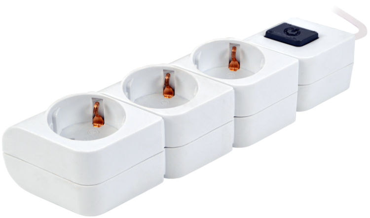 Przenośny przedłużacz z wyłącznikiem, biały 3×SCHUKO, 1,4m, max.16A, 250VAC, 3680W, 3x1mm2, H05VV-F HKD-3 Tracon Electric